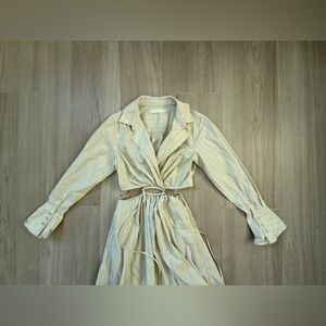 SIMKHAI Alex Pleated Poplin Cut-Out Maxi Shirtdress